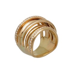 Rosé gouden fantasie ring bezet met 2 rijen briljant
