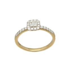 Geelgouden ring bezet met Briljant en Baguette Diamant 