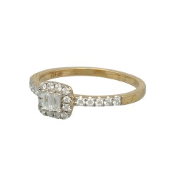 Geelgouden ring bezet met Briljant en Baguette Diamant 