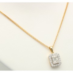 Geelgouden collier bezet met Briljant en Baguette 0.40 Ct