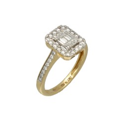 14 krt gouden ring met Briljant en Baguette Diamant 0.47 Ct