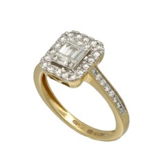 14 krt gouden ring met Briljant en Baguette Diamant 0.47 Ct