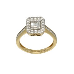 14 krt gouden ring met Briljant en Baguette Diamant 0.47 Ct