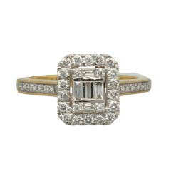 14 krt gouden ring met Briljant en Baguette Diamant 0.47 Ct