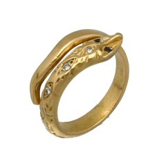 22 krt gouden Slangen ring met diamant en saffier