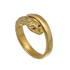 22 krt gouden Slangen ring met diamant en saffier