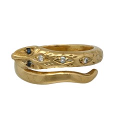 22 krt gouden Slangen ring met diamant en saffier
