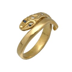 22 krt gouden Slangen ring met diamant en saffier