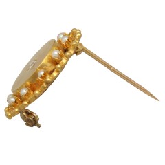 14 Krt Antiek gouden broche bezet met Diamant en Parels