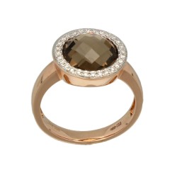Rosé gouden ring met Rook Quartz en Briljant.