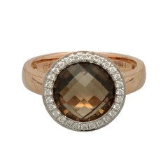 Rosé gouden ring met Rook Quartz en Briljant.