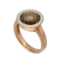 Rosé gouden ring met Rook Quartz en Briljant.