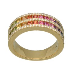 18Krt. gouden ring ''Rainbow Collectie'' Saffier en Briljant 