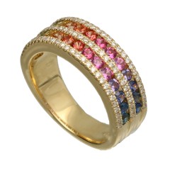18Krt. gouden ring ''Rainbow Collectie'' Saffier en Briljant 