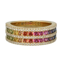 18Krt. gouden ring ''Rainbow Collectie'' Saffier en Briljant 