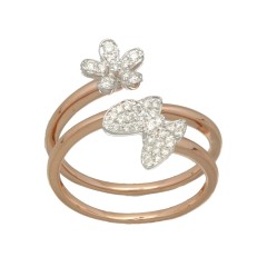 14Krt. Rosegouden ''Butterfly'' ring gezet met Briljant 0.22Ct.