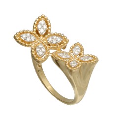 14Krt. gouden ''Flower'' ring gezet met Briljant 0.21Ct.