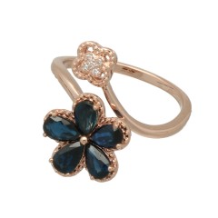 14Krt. Rosegouden ''Flower'' ring gezet met Blauwe saffier & Diamant