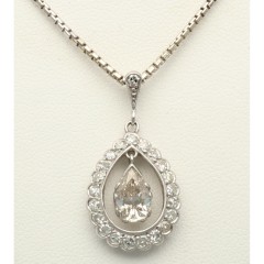 14Krt witgoud collier ''Peervormige'' diamant 1.5Ct. 