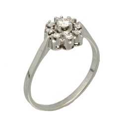 14 Krt Witgouden rozet ring met Briljant ca. 0.35 Ct