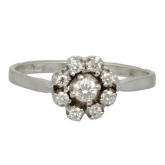 14 Krt Witgouden rozet ring met Briljant ca. 0.35 Ct