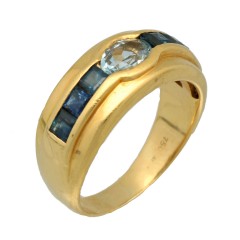 18Krt. gouden ring met Saffier & Aquamarijn