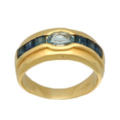 18Krt. gouden ring met Saffier & Aquamarijn
