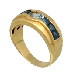 18Krt. gouden ring met Saffier & Aquamarijn