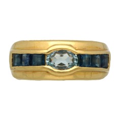 18Krt. gouden ring met Saffier & Aquamarijn