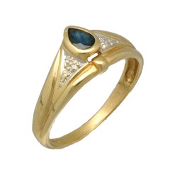 14Krt. gouden ring gezet met Blauwe Saffier en Diamant