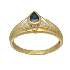 14Krt. gouden ring gezet met Blauwe Saffier en Diamant