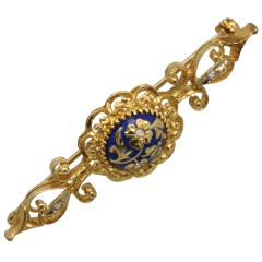 Handgemaakt 18 krt gouden broche met Emaille en Diamant.