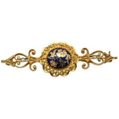 Handgemaakt 18 krt gouden broche met Emaille en Diamant.