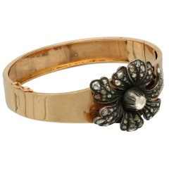 14 Krt Antiek gouden armband oud slijpsel diamant.