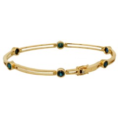 Geel gouden armband bezet met blauwe saffier, 14 krt goud.