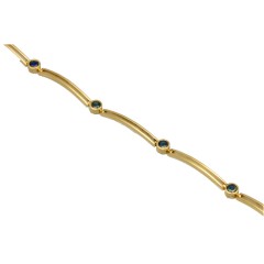 Geel gouden armband bezet met blauwe saffier, 14 krt goud.