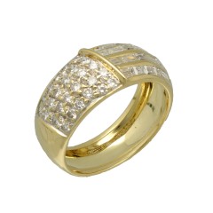 18 krt gouden ring bezet met Briljant en Baguette ca. 1 Ct.