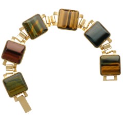 9 krt Vintage armband bezet met diverse tijgeroog stenen