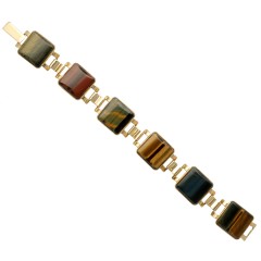 9 krt Vintage armband bezet met diverse tijgeroog stenen