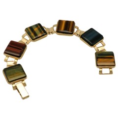 9 krt Vintage armband bezet met diverse tijgeroog stenen