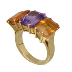 18 krt gouden ring met Amethist en Citrien