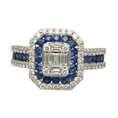 Witgouden entourage ring met Diamant en Saffier