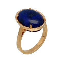 18kr Rosé gouden ring met Lapis Lazulli en diamanten