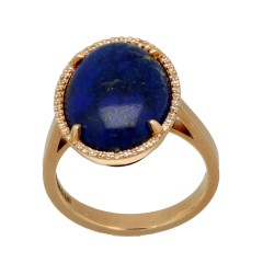 18kr Rosé gouden ring met Lapis Lazulli en diamanten