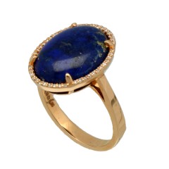 18kr Rosé gouden ring met Lapis Lazulli en diamanten