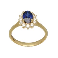 14 krt gouden rozet ring met Briljant en Blauwe saffier