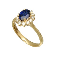 14 krt gouden rozet ring met Briljant en Blauwe saffier