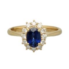 14 krt gouden rozet ring met Briljant en Blauwe saffier