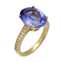 14Krt. gouden ring Tanzaniet 5.84Ct, Briljant 0.20Ct. 