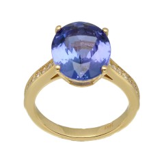 14Krt. gouden ring Tanzaniet 5.84Ct, Briljant 0.20Ct. 